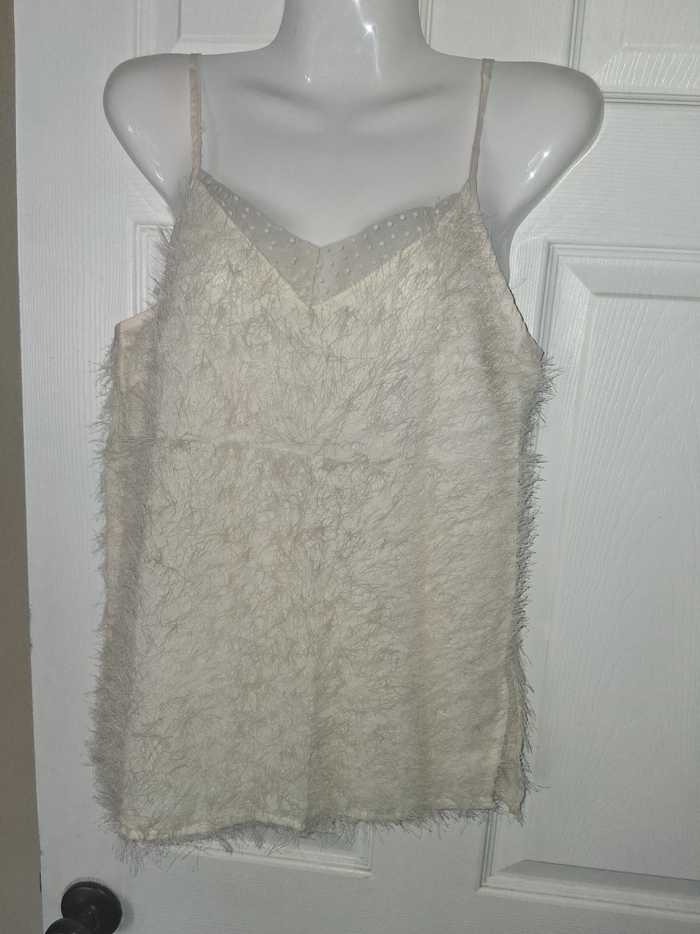 ZEN DENCream Fuzzy Feather-Texture Camisole Top